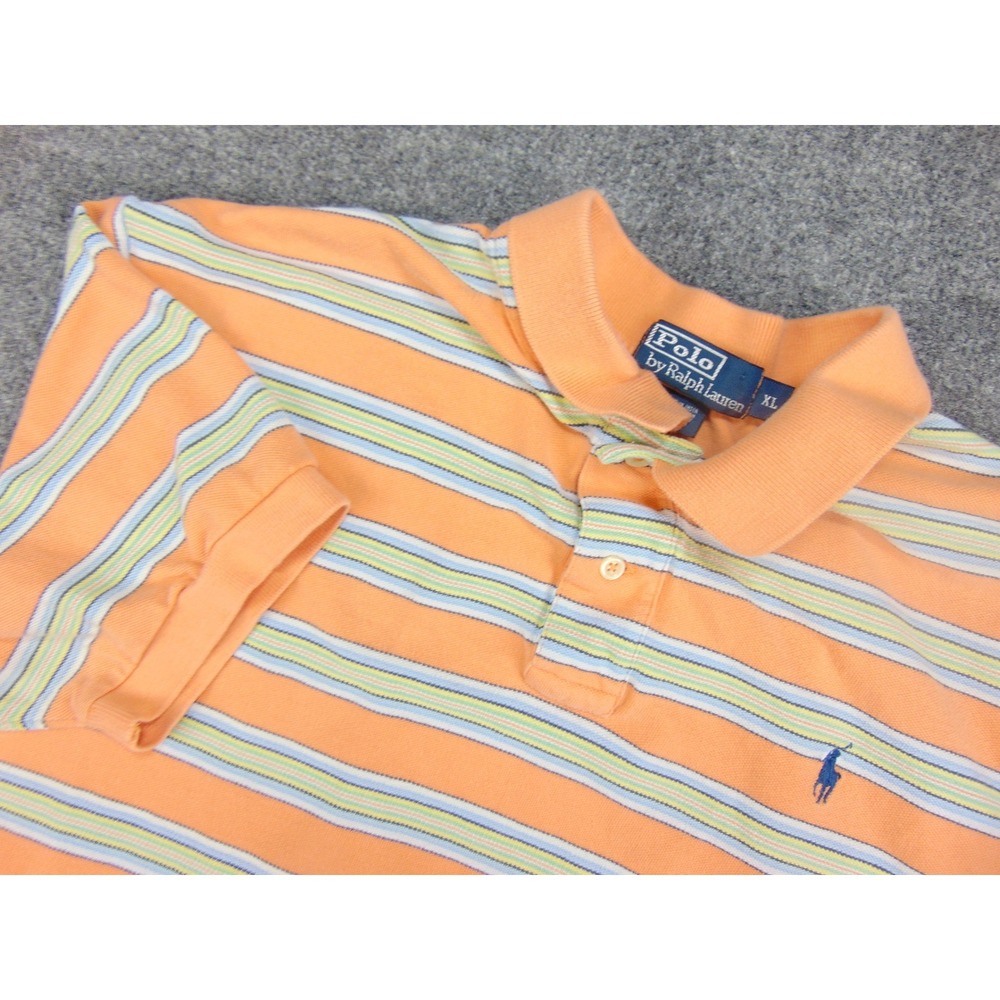 Polo Ralph Lauren Polo Shirt Mens XL Orange Striped Cotton Classic Preppy